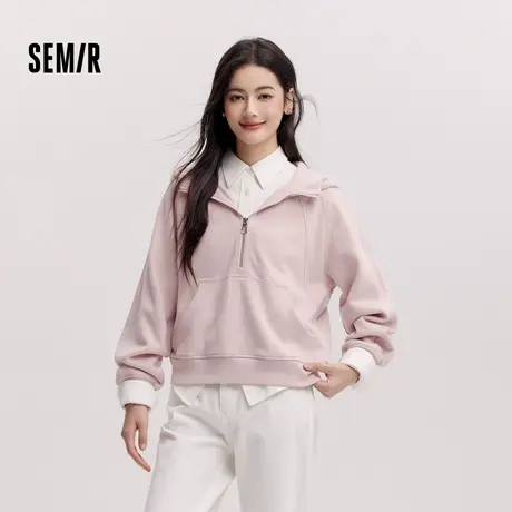 [商场同款]森马卫衣女连帽插肩袖宽松2024新款冬季纯色衣服简约风商品大图