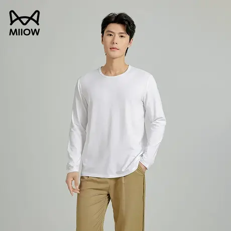 猫人50支莫代尔重磅白色长袖2025秋冬新款男士内搭T恤高端打底衫商品大图