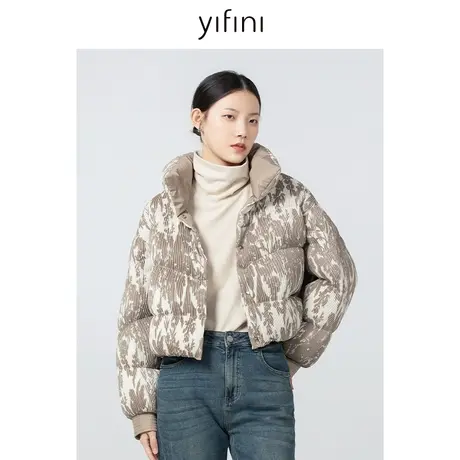 Yifini/易菲宽松短款美拉德印花羽绒服2023冬季新款保暖加厚外套图片