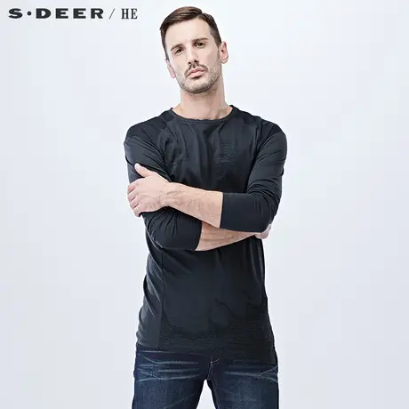 sdeerhe圣迪奥男装时尚舒适休闲纯棉舒适拼接长袖T恤H15170269图片