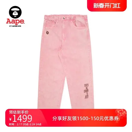 Aape春夏猿人字母图案刺绣休闲潮流水洗做旧复古牛仔裤A681XXM商品大图