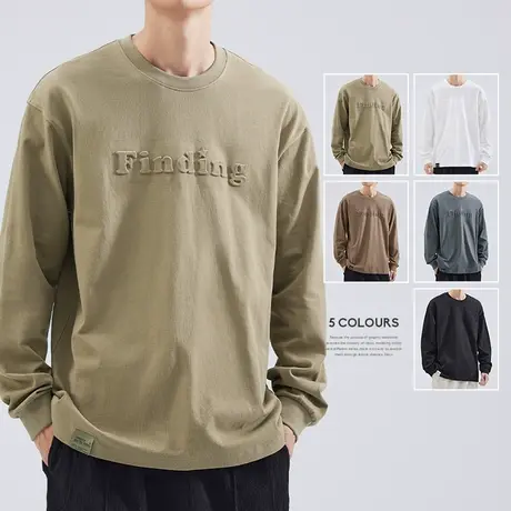 hansca260g重磅纯棉长袖T恤男2025新款钢印长袖卫衣春秋季打底衫商品大图