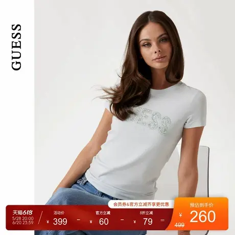 GUESS25年新款夏季女士刺绣镶钻气质修身正肩短袖T恤-W5GI04J1314图片