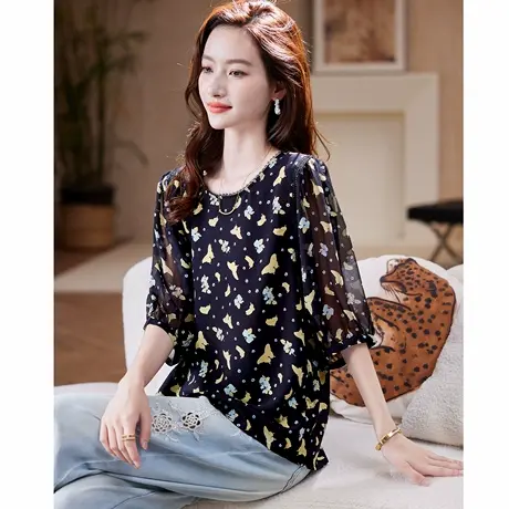 宝诗黎【新品价168元】七分袖印花雪纺衫JT1172商品大图