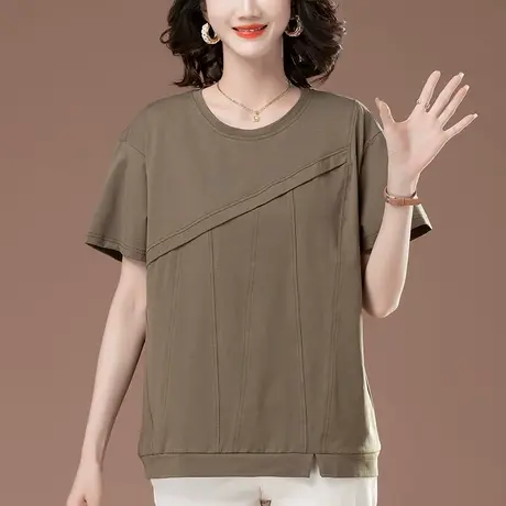 妈妈纯棉短袖T恤夏季宽松加肥加大码女装中老年休闲遮肚显瘦体恤商品大图