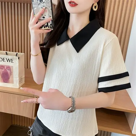 娃娃领短袖t恤女2025新款夏季韩版宽松大码设计感小众小个子上衣图片