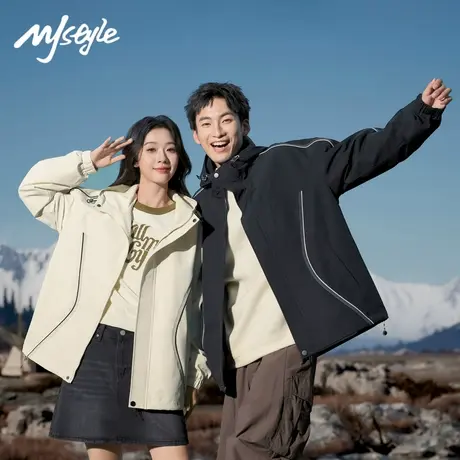 MJ STYLE冲锋衣外套女春秋季新款户外防风休闲连帽夹克男款情侣装商品大图