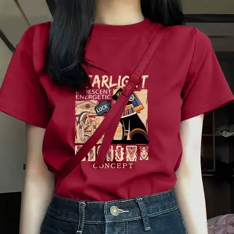 KWV真维斯红色上衣纯棉短袖t恤女2025新款夏季穿搭今年流行女装商品大图