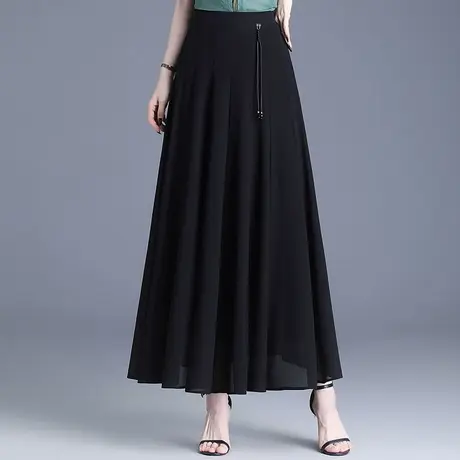 黑色雪纺长裙半身裙女夏季2025新款高腰垂感显瘦a字裙气质大摆裙图片