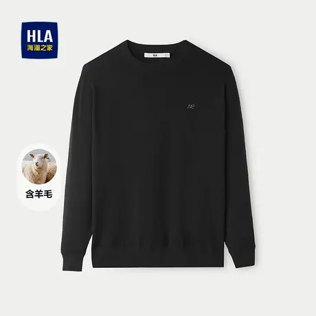 HLA/海澜之家含羊毛长袖黑色针织衫25秋季新款修身休闲保暖毛衫男商品大图