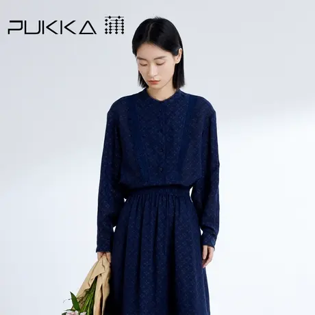 蒲PUKKA 春夏新品重工艺蕾丝花边亚麻印花立领气质衬衫图片