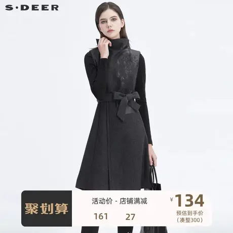 sdeer圣迪奥女装不规则领印花收腰无袖连衣裙S20481213商品大图