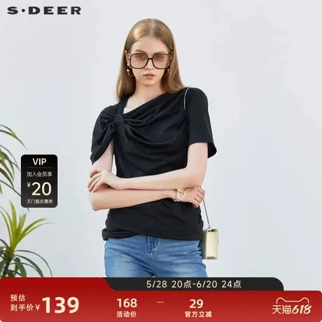 sdeer圣迪奥女装时尚不规则蝴蝶结短袖T恤S23280106图片