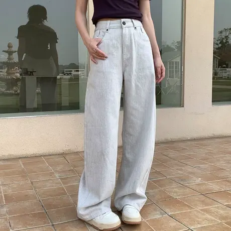 尔给2025休闲裤夏季美式复古明线设计休闲裤女潮流百搭阔腿长裤商品大图