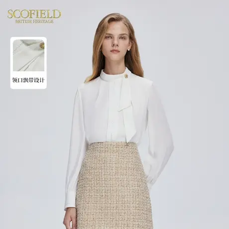 Scofield女装褶皱设计感围巾领雪纺衫时尚优雅廓形上衣秋季衬衫商品大图