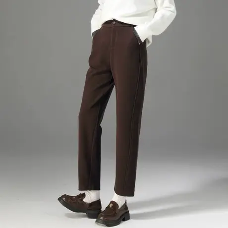 毛呢哈伦裤女2024秋冬新款高腰小个子宽松休闲冬季加厚裤子萝卜裤商品大图