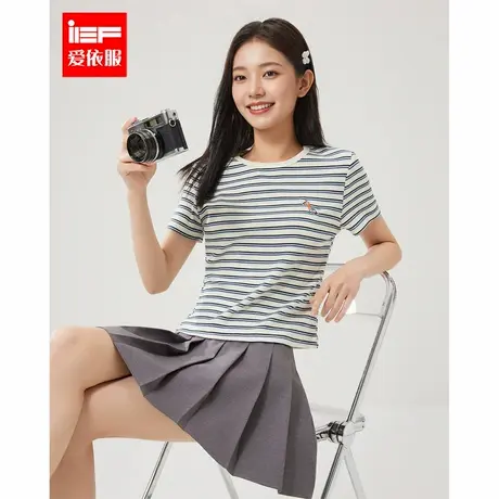 IEF/爱依服上衣2025春夏新款韩版时尚通勤气质条纹显瘦百搭T恤女图片