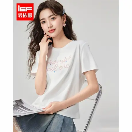 IEF/爱依服短袖上衣2025春夏新款韩版时尚小众字母印花百搭T恤女图片