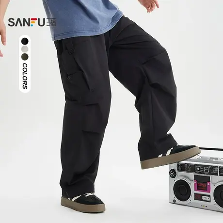 三福2025秋季男士工装休闲裤 简约美式宽松直腰长裤504881商品大图