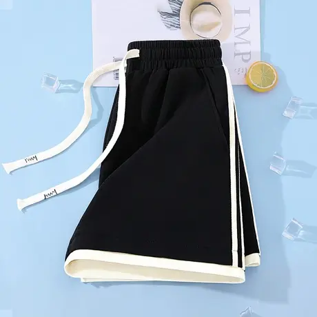 KWV真维斯黑色运动短裤女裤子2025新款小个子夏季外穿休闲裤女商品大图