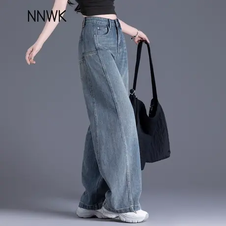 拼接设计感牛仔裤女2025新款高腰宽松遮胯弯刀裤女显瘦镰刀阔腿裤商品大图