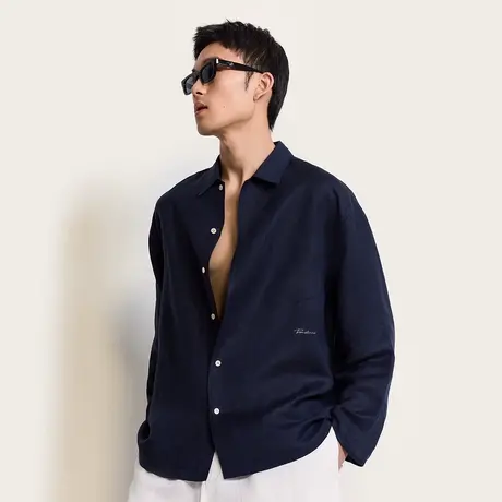 TRENDIANO 亚麻平纹亲肤轻薄老钱风衬衫 1SM2011150商品大图