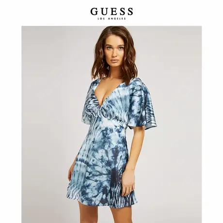 GUESS女士V领性感复古年代感扎染连衣裙-W1YK47RD8G1商品大图