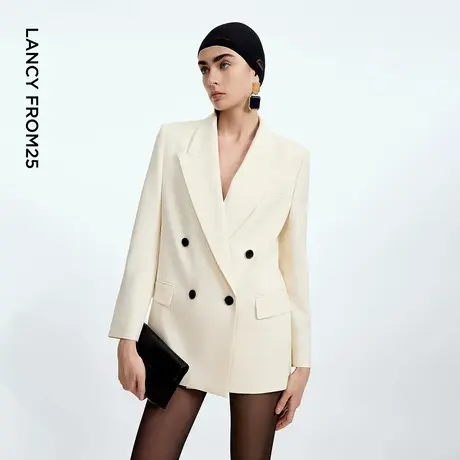 朗姿戗驳领职场西装外套双排扣高级感大气优雅西服2025年秋季新款商品大图