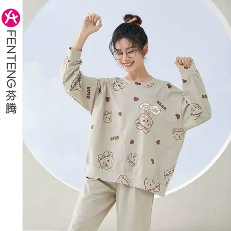 芬腾睡衣女春秋季纯棉长袖圆领卡通韩版少女可外穿休闲家居服套装商品大图