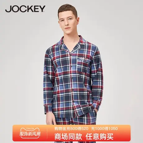 Jockey男士家居服套装莫代尔睡衣格纹翻领简约格纹可外穿家居服商品大图