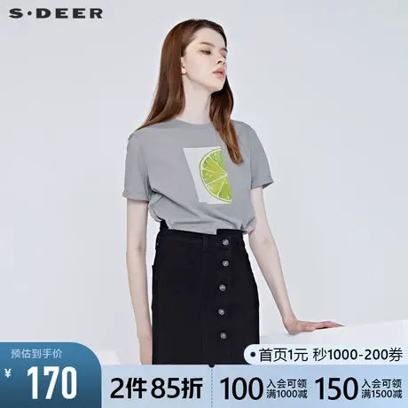 sdeer圣迪奥夏季休闲透气撞色胶印韩版基本款T恤女ins潮S20260117图片