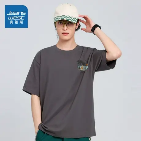 DS真维斯2024夏季新款圆领短袖T恤纯棉简约休闲男女同款体恤衫潮商品大图