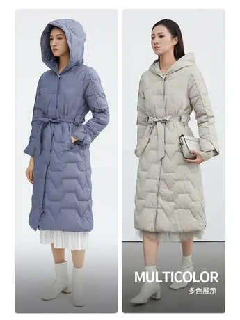 sdeer圣迪奥女装休闲连帽收腰长款A字暗扣通勤羽绒服女S214Z2477图片