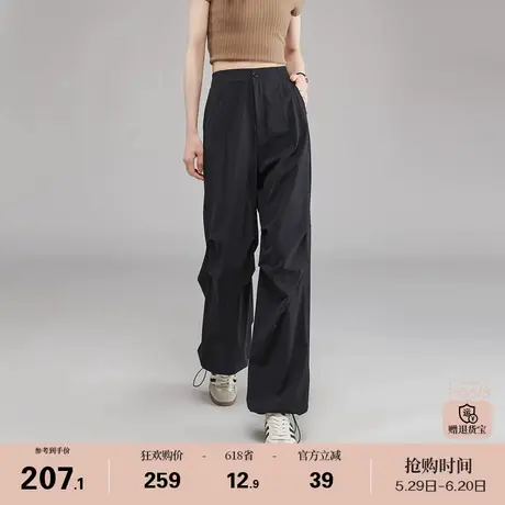 娅丽达速干工装裤女夏季薄裤子2025新款休闲长裤黑色伞兵裤运动裤商品大图