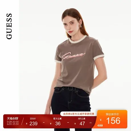 GUESS女士撞色百搭通勤直筒短袖T恤-V4YI05K8FQ4图片