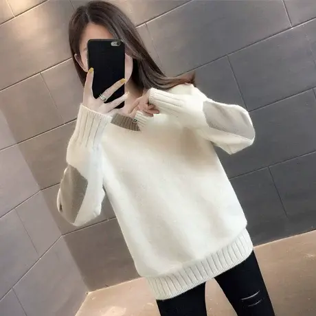 2024年秋冬新款韩版拼色毛衣v领毛衣女宽松外穿内搭网红针织衫女商品大图