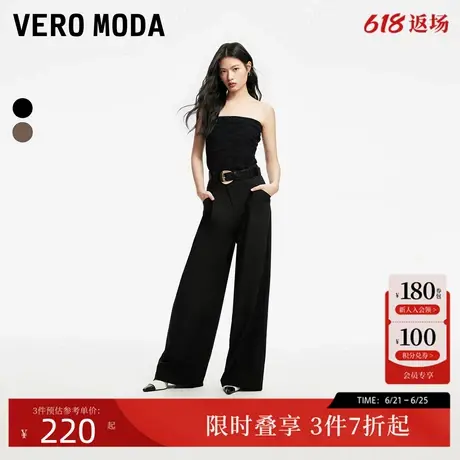 Vero Moda休闲裤女2024秋季新款中腰纽扣斜门襟直筒阔腿裤潮流图片