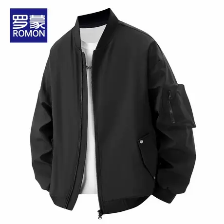 罗蒙春季新款男士纯色短款飞行夹克时尚男装休闲宽松拉链夹克外套商品大图