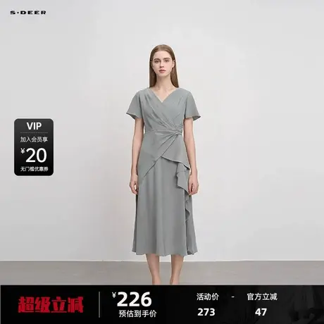 sdeer圣迪奥女装V领解构裁剪不规则垂坠连衣裙S223Z12V2商品大图