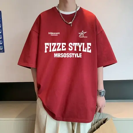 纯棉短袖t恤男夏季新款潮牌美式套头半袖港风运动休闲宽松体恤衫商品大图