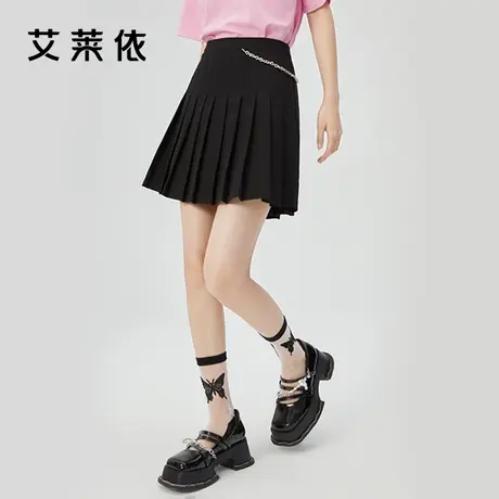 艾莱依黑色百褶裙女2022年新款夏季小个子半身短款a字裙时尚短裙图片