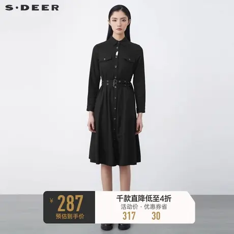 sdeer圣迪奥冬装个性翻领收腰撞色字母衬衫连衣裙女S21481208商品大图