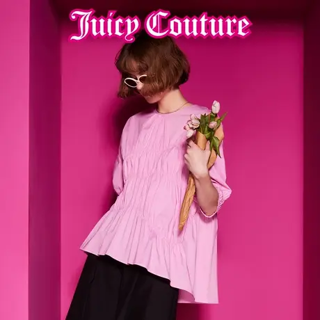Juicy Couture橘滋2025春夏新款温柔减龄元气少抽褶圆领短袖衬衫图片