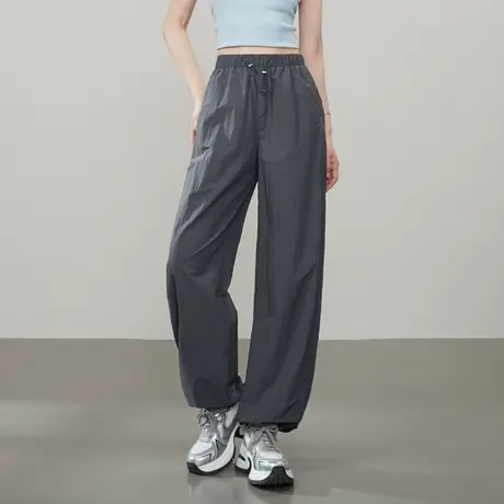 逸阳休闲降落伞工装裤女2025年夏新款轻薄防晒垂感抽绳两穿阔腿裤商品大图