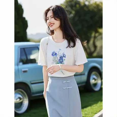 时尚短袖T恤2025年夏季新款女休闲慵懒薄款百搭套头简约通勤上衣商品大图