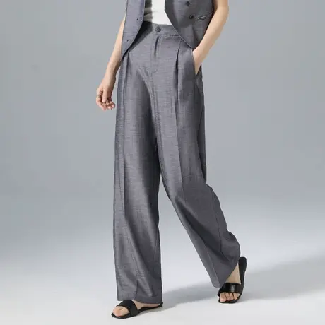 灰色西装阔腿裤女夏季薄款2025新款高腰显瘦宽松休闲垂感直筒裤子图片