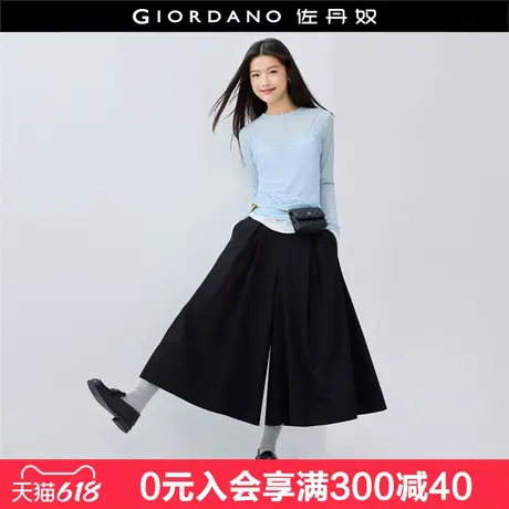 设计师款佐丹奴裤子女新款压褶休闲裤半松紧腰八分裙裤18425502商品大图