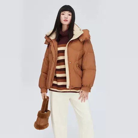 艾莱依宽松造型感短款羽绒服女款秋冬新款女连帽舒适外套商场同款商品大图