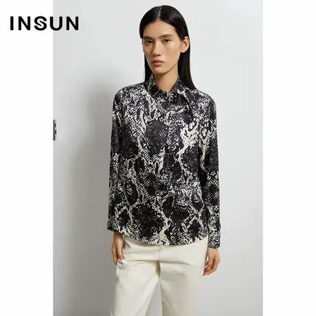 INSUN恩裳专选春秋季时尚简约黑白气质商务衬衫上衣女商品大图