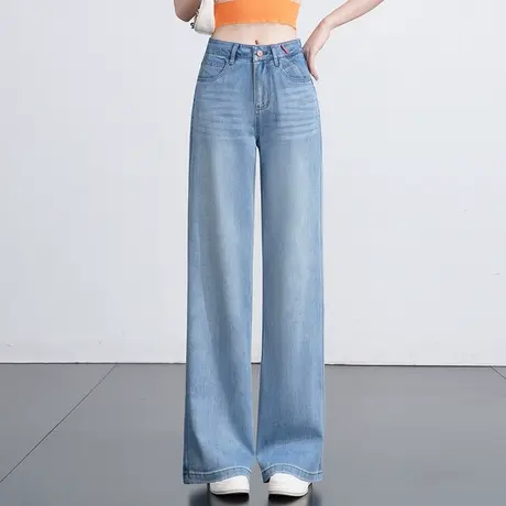 2025夏季新款高腰显瘦窄版阔腿牛仔裤女百搭气质直筒休闲裤长裤薄商品大图